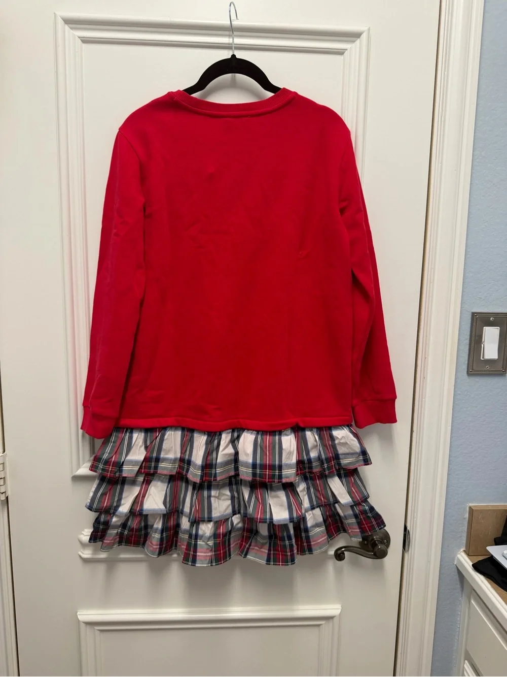 NWT Vineyard Vines Red Long-Sleeve Dress with Plaid Ruffle Hem